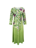 Vintage Floral Print Dress, Elegant Crew Neck Long Sleeve Dress, Women's Clothing