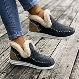 Cozy Women's Slip-On Ankle Boots - Plush Lined, Round Toe, Flat Heel, Soft Sole for Winter Comfort