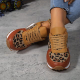 Purpdrank Stylish Women's Leopard Print Sneakers - Fashionable Lace Up Flats with Non-Slip Soles