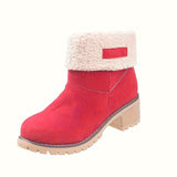 Purpdrank Women's Solid Color Fuzzy Boots, Soft Sole Chunky Heel Fleece Lining Boots, Winter Non-slip Snow Boots