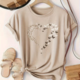 Purpdrank [Plus Size Heart Print T-Shirt] Plus Size Butterfly Heart Print T-Shirt, Casual Short Sleeve Top For Spring & Summer, Women's Plus Size Clothing