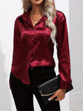 Purpdrank Elegant All-Season Shirt for Women - Long Sleeve, Solid Color, Easy-Care Polyester Blouse with Classic Turn-Down Collar