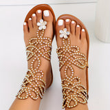 Purpdrank [Summer Comfortable Rhinestone Sandals] Women's Rhinestone Decor Flat Sandals, Comfortable Summer Beach Fashion Buckle Strap Shoes