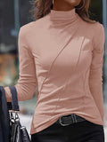 Purpdrank High Neck Slim Fit Polyester Turtleneck Top - Soft, Stretchy, and Breathable for All Seasons - Machine Washable, Casual Long Sleeve Shirt for Women