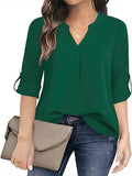 Purpdrank Chic Solid V-Neck Blouse - Fashionable simplicity for Women - Relaxed Casual Long Sleeve Style