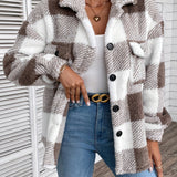 Purpdrank Cozy Plaid Faux Fur Fuzzy Coat - Stylish Button Front Long Sleeve Warm Outerwear - Designed for Womens Fall & Winter Fashion