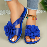 Purpdrank Lightweight Casual Summer Flower Decor Slide Sandals - Women's Open Toe Flat Shoes