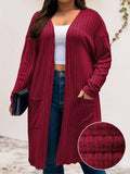 Purpdrank Cozy Plus Size Solid Color Open Front Cardigan - Soft, Long Sleeve, Dual Pockets, Casual, Fall Essential - Women's Comfortable Plus Size Clothing for Everyday Wear