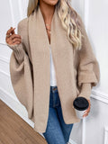 Purpdrank Plus Size Casual Cardigan, Women's Plus Cable Knitted Long Sleeve Open Front Medium Stretch Sweater Cardigan With Pockets