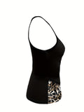 Purpdrank Elegant Sleeveless Cami Top - Leopard Print Cross Front Slim Top For Spring & Summer - Women's Clothing