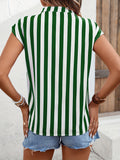 Striped Print Blouse, Casual V Neck Cap Sleeve Work Office Blouse, Women's Clothing