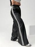 Stretchy PU Leather Women's Skinny Pants, Side Stripe Casual Sports Trousers for Fall/Winter