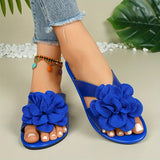 Purpdrank Lightweight Casual Summer Flower Decor Slide Sandals - Women's Open Toe Flat Shoes