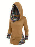 Trendy Ethnic Print Hoodie for Women - Stylish Button Accent, Comfortable Long Sleeve, Hooded Top - Perfect Fashionable Womens Casual Wear