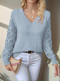 Elegant Hollow-Out Knit Pullover Sweater - 100% Acrylic Middle-Eastern Style Crew Neck Solid Color All Season Top