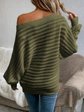 Chic Off-Shoulder Batwing Sleeve Knit Sweater - Elegant Solid Color, Stretchy Acrylic, Perfect for Spring & Fall