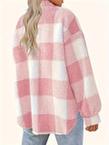 Purpdrank Stylish Plaid Fleece Jacket - Soft, Warm, and Elegant Long Sleeve Outerwear for Fall and Winter - Women's Fleece Clothing with Button Front and Classic Pattern Design