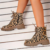 Women's Leopard Print Boots, Side Zipper Comfy Platform Soft Sole Boots, Winter Round Toe Ankle Boots