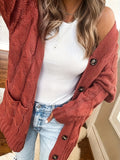 Purpdrank Cable Knit Button Front Cardigan, Casual Solid Long Sleeve Cardigan For Fall & Winter, Women's Clothing