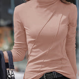 Purpdrank High Neck Slim Fit Polyester Turtleneck Top - Soft, Stretchy, and Breathable for All Seasons - Machine Washable, Casual Long Sleeve Shirt for Women