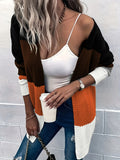 Purpdrank Vibrant Color Block Long Sleeve V-Neck Cardigan - Soft Mid-Elasticity Polyester Knit Fabric, Casual Chic for Fall and Winter Seasons, No Sheer, No Printing - Womens Cozy Sweater for Everyday Wear