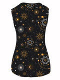 Vibrant Star & Moon Print Ring Linked Tank Top - Sleeveless, Relaxed Fit, Breathable, Moisture-Wicking, Quick-Drying, Perfect for Spring & Summer, Women's Casual Clothing, Ideal for Outdoor Activities, Daily Wear, and Vacatio