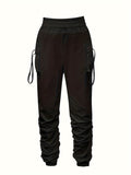 Comfy Chic Women's Ruched Jogger Pants - Versatile Flap Pockets, Elastic Waist for Casual Wear & Everyday Outfits