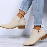 Women's Slip On V Cut Chelsea Boots, Chunky Heeled Point Toe Zipper Short Boots, Women's Footwear