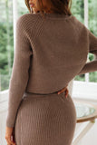 Daily Simplicity Solid O Neck Long Sleeve Two Pieces