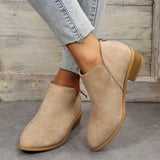 Women's Chunky Heeled Ankle Boots, Solid Color V-cut Back Zipper Shoes, Stacked Heeled Short Boots