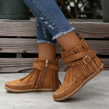 Women's Tassel Decor Short Boots, Casual Metal Beads Decor Side Zipper Boots, Comfortable Ankle Boots