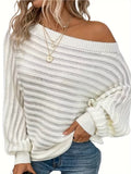 Purpdrank Cold Shoulder Long Sleeve Sweater, Elegant Solid Color Sweater For Spring & Fall, Women's Clothing