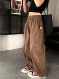 Loose Solid Colored Girls Cargo Pants with Flap Pockets for Spring & Summer, Versatile & Plain