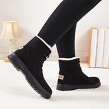 Women's Solid Color Short Boots, Casual Lace Up Plush Lined Boots, Comfortable Winter Ankle Boots