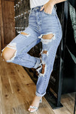 Purpdrank - Casual Solid Ripped Pocket High Waist Loose Denim Jeans