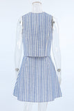 Work Elegant Striped Contrast V Neck Sleeveless Two Pieces