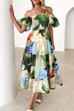 Elegant Floral Patchwork Off the Shoulder A Line Dresses(3 Colors)