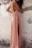 Sexy Vacation Solid Color Slit Strap Design V Neck Beach Dresses