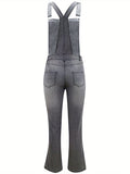 Purpdrank Women's Casual Ripped Denim Overalls - Adjustable Straps, Slash Pockets, Distressed Gray Flare Leg Jumpsuit, Polyester, Perfect for Spring/Summer/Fall, Plain Buttons, Backless, Pencil Long Pants