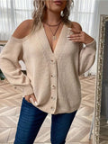 Purpdrank Women's Plus Size Elegant Off-Shoulder Knit Sweater, Polyester Long Sleeve Pullover with V-Neck, Slight Stretch, and Solid Color for Fall/Winter