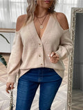 Purpdrank Women's Plus Size Elegant Off-Shoulder Knit Sweater, Polyester Long Sleeve Pullover with V-Neck, Slight Stretch, and Solid Color for Fall/Winter