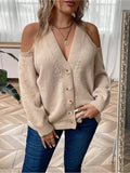 Purpdrank Women's Plus Size Elegant Off-Shoulder Knit Sweater, Polyester Long Sleeve Pullover with V-Neck, Slight Stretch, and Solid Color for Fall/Winter