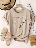 Purpdrank [Plus Size Heart Print T-Shirt] Plus Size Butterfly Heart Print T-Shirt, Casual Short Sleeve Top For Spring & Summer, Women's Plus Size Clothing