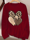 Purpdrank Women's Casual Leopard Heart Print Long Sleeve T-Shirt - Crew Neck, Polyester Blend, Machine Washable, Stylish Top for Spring & Fall, Leopard Print Blouse