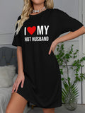 Purpdrank Casual Short-Sleeve Crew Neck Polyester Blend Knit T-Shirt - "I Love My Hot Husband" Slogan Print Nightgown for Women - All-Season Sleepshirt