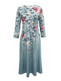 Vintage Floral Print Dress, Elegant Crew Neck Long Sleeve Dress, Women's Clothing