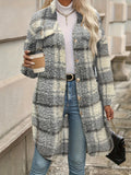 Purpdrank Long Sleeve Plaid Fuzzy Lapel Collar Jacket - Soft, Elegant, and Warm for Fall & Winter - Machine Washable Polyester Coat for Women