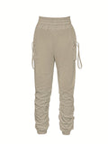 Comfy Chic Women's Ruched Jogger Pants - Versatile Flap Pockets, Elastic Waist for Casual Wear & Everyday Outfits