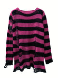 Stylish Off-The-Shoulder Color Block Knit Sweater - Ripped & Semi-Sheer, Perfect for Spring to Fall