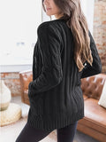 Purpdrank Cable Knit Button Front Cardigan, Casual Long Sleeve Sweater With Pocket, Women's Clothing